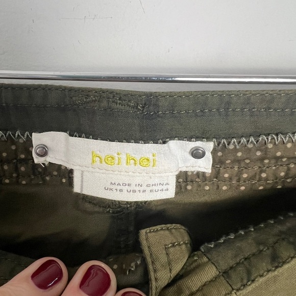 Anthropologie Hei Hei Braided Pocket Cotton Blend Green Chino Pants Sz 12 - Picture 7 of 8
